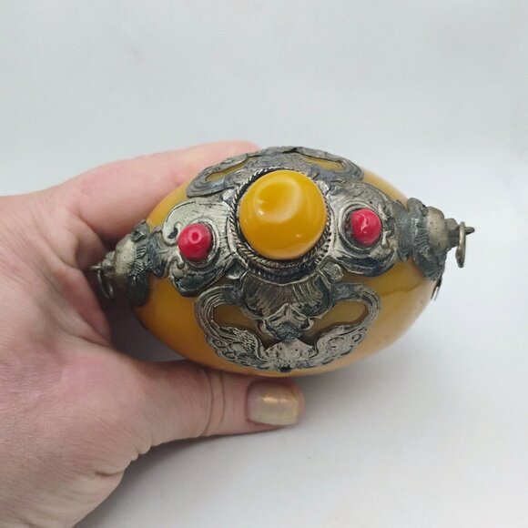 Antique Chinese Tibetan Fat Yellow Beeswax Perfume Snuff Bottle w/Stopper - Picture 7 of 11